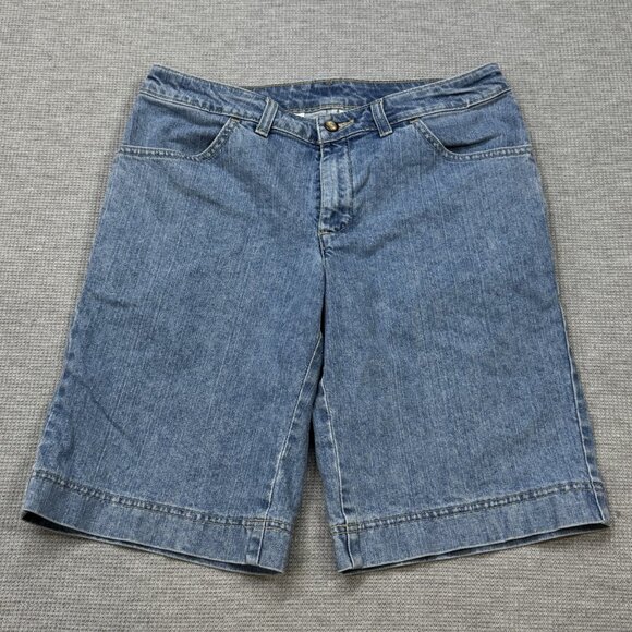 Dickies Womens Blue Denim Bermuda Shorts Mid Rise Flat Front Cotton Blend Size 6 - Picture 1 of 13